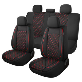 YGL front seat full set installed showing sporty black and red design and protection
