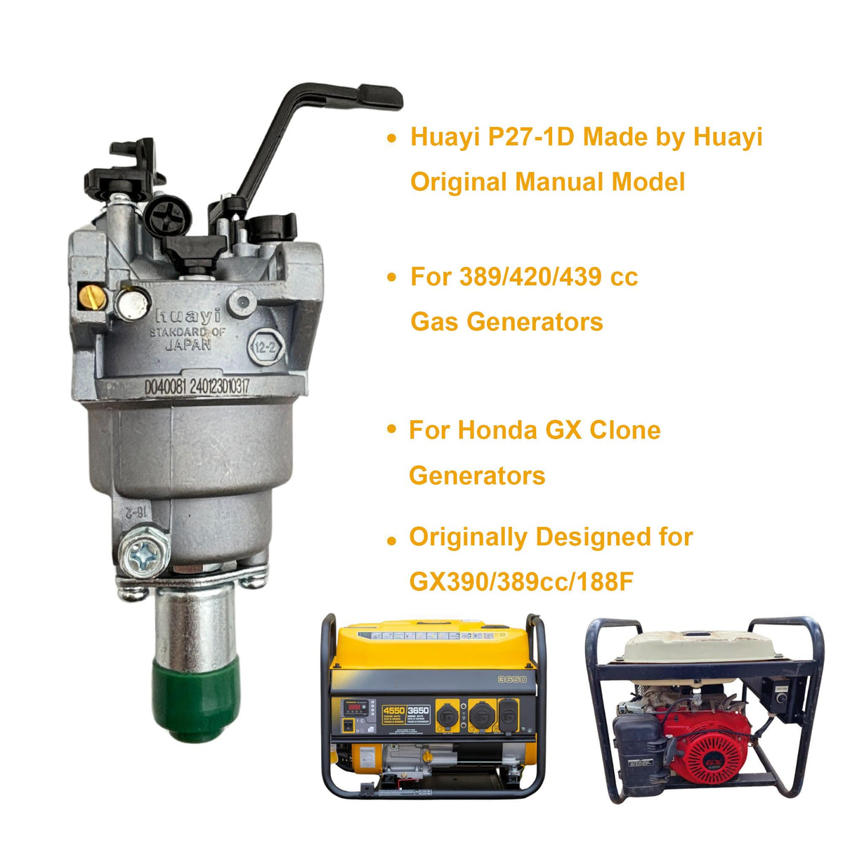 YGQ Huayi carburetor installed in generator showing direct-fit replacement benefit