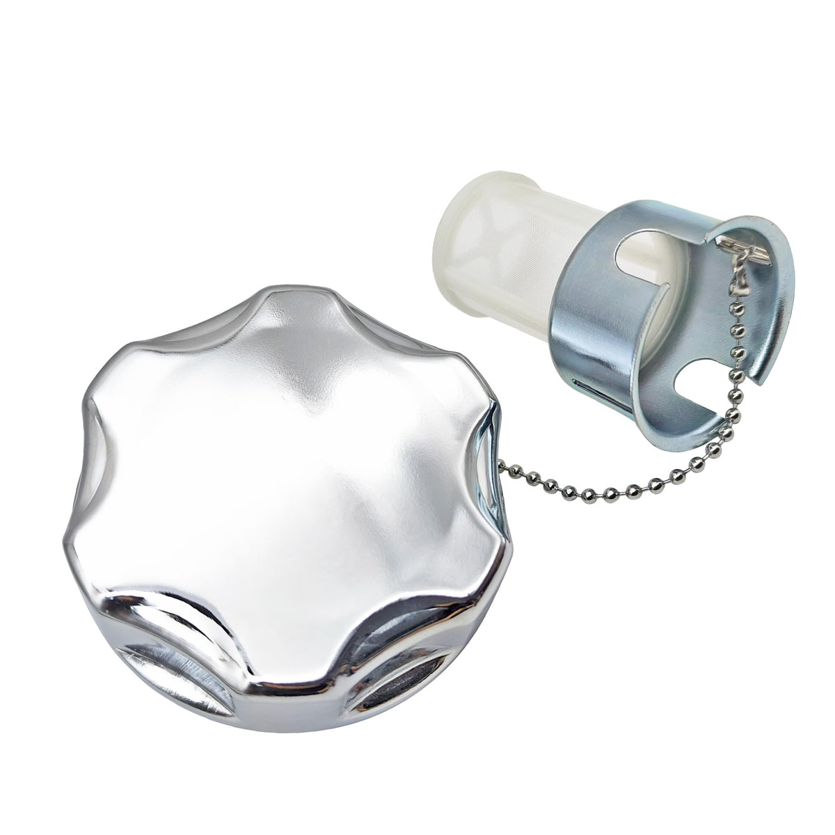 YGQ metal fuel cap front view showing robust stainless-steel construction and fit