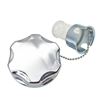 YGQ metal fuel cap front view showing robust stainless-steel construction and fit