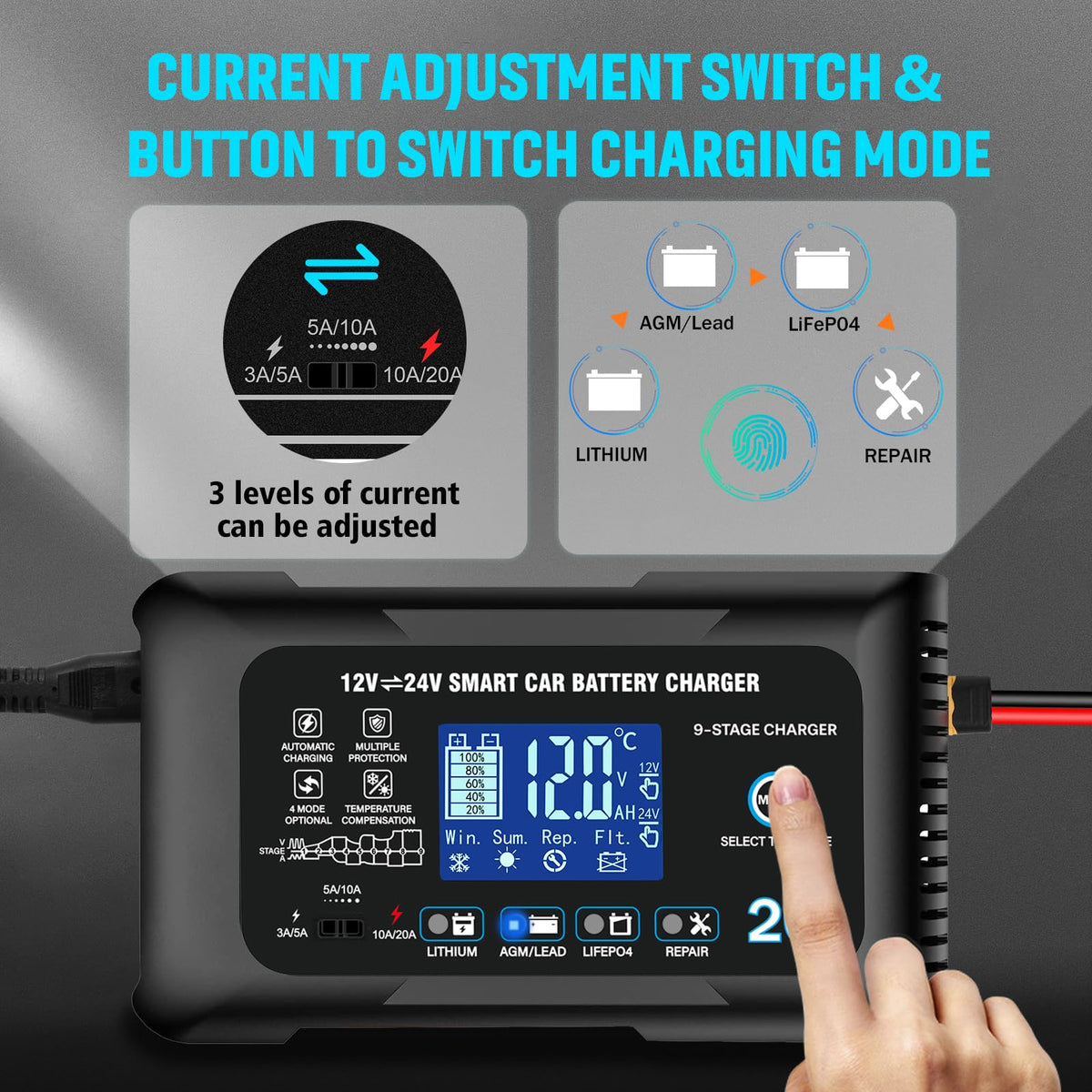 YHCHKJ installed on boat battery demonstrating safe marine charging