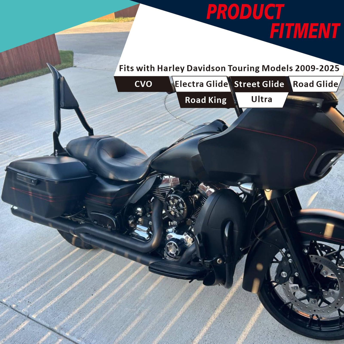 YHMOTO backrest installed on Road King demonstrating secure fit and improved passenger posture benefit