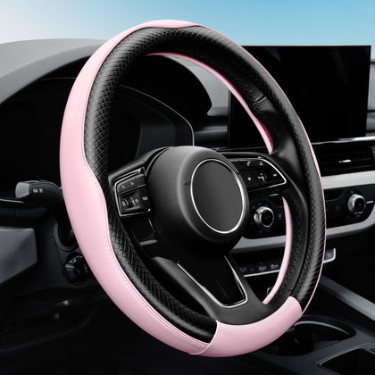 YHONGJT front view of baby pink cover shows soft leather and neat stitching benefit comfort