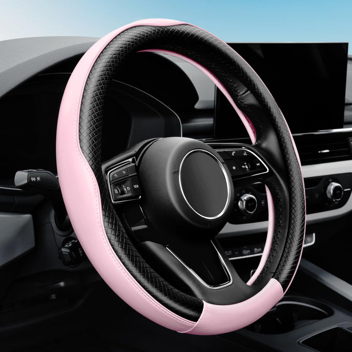YHONGJT front view of baby pink cover shows soft leather and neat stitching benefit comfort
