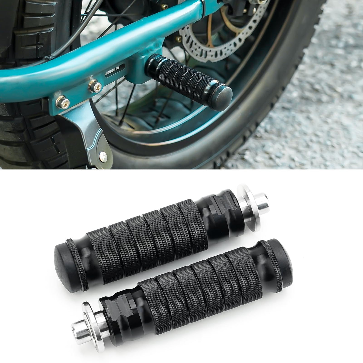 YIBEICO front view of passenger foot peg showing mounting profile and fit benefit