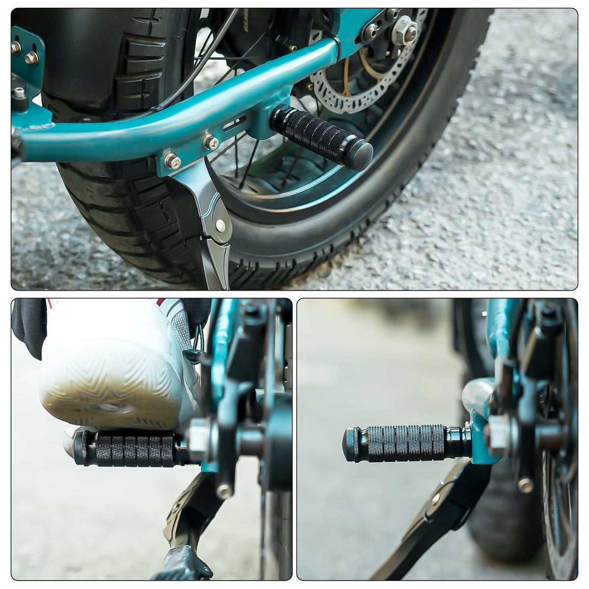 YIBEICO right-side installed foot peg showing clearance from chain benefit