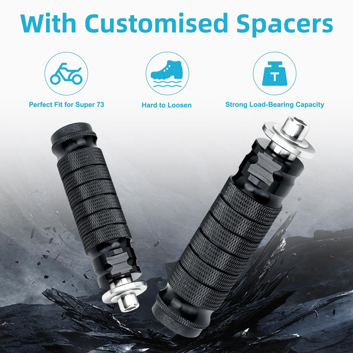 YIBEICO foot peg held in hand for scale illustrating compact durable benefit