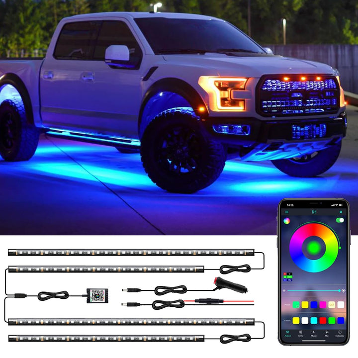 Yielinth front view installation under car showing full glow and visibility benefit