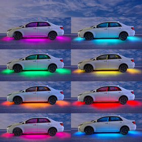 Yielinth car with underglow at driveway party enhancing ambiance