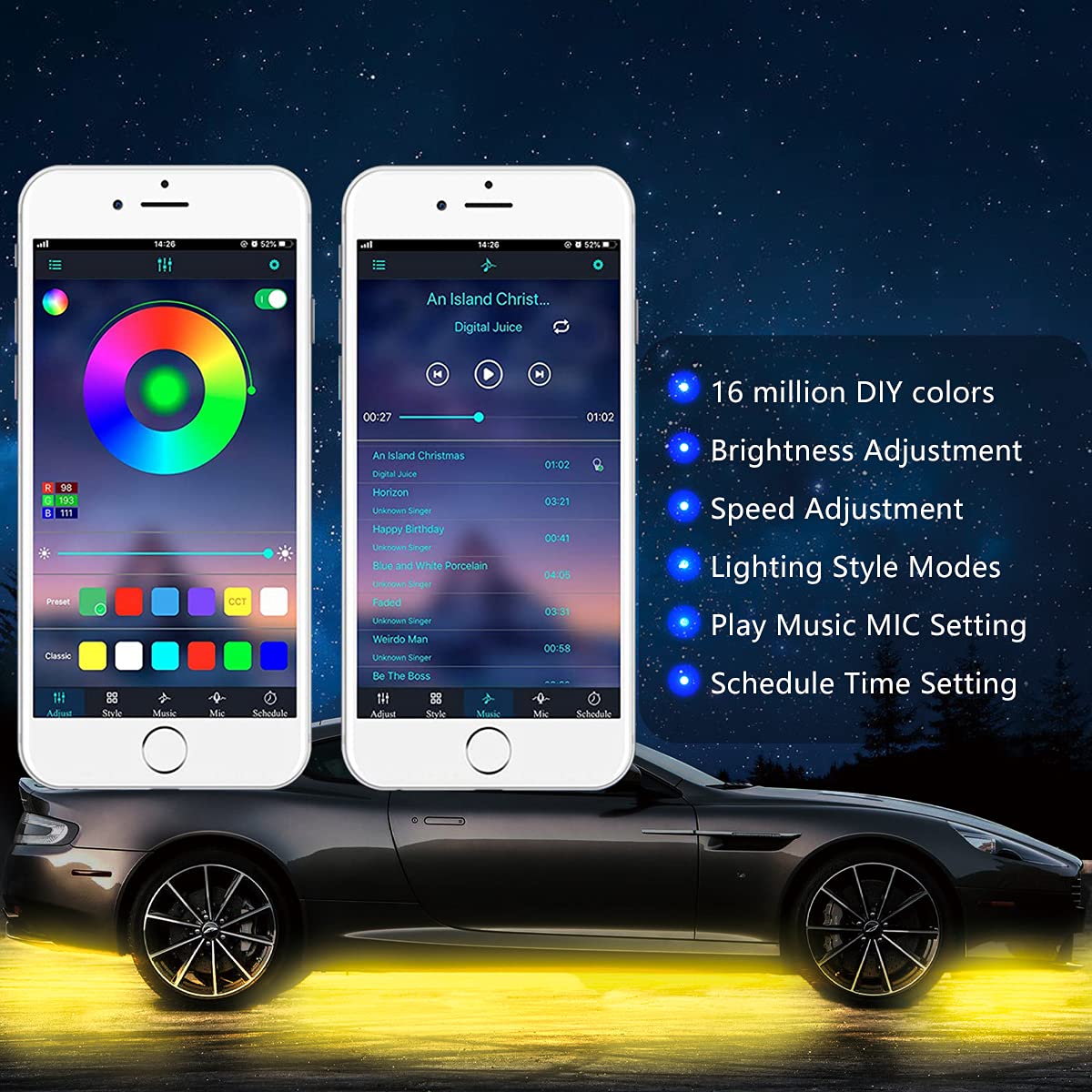 Yielinth lights syncing to music under vehicle for dynamic effects