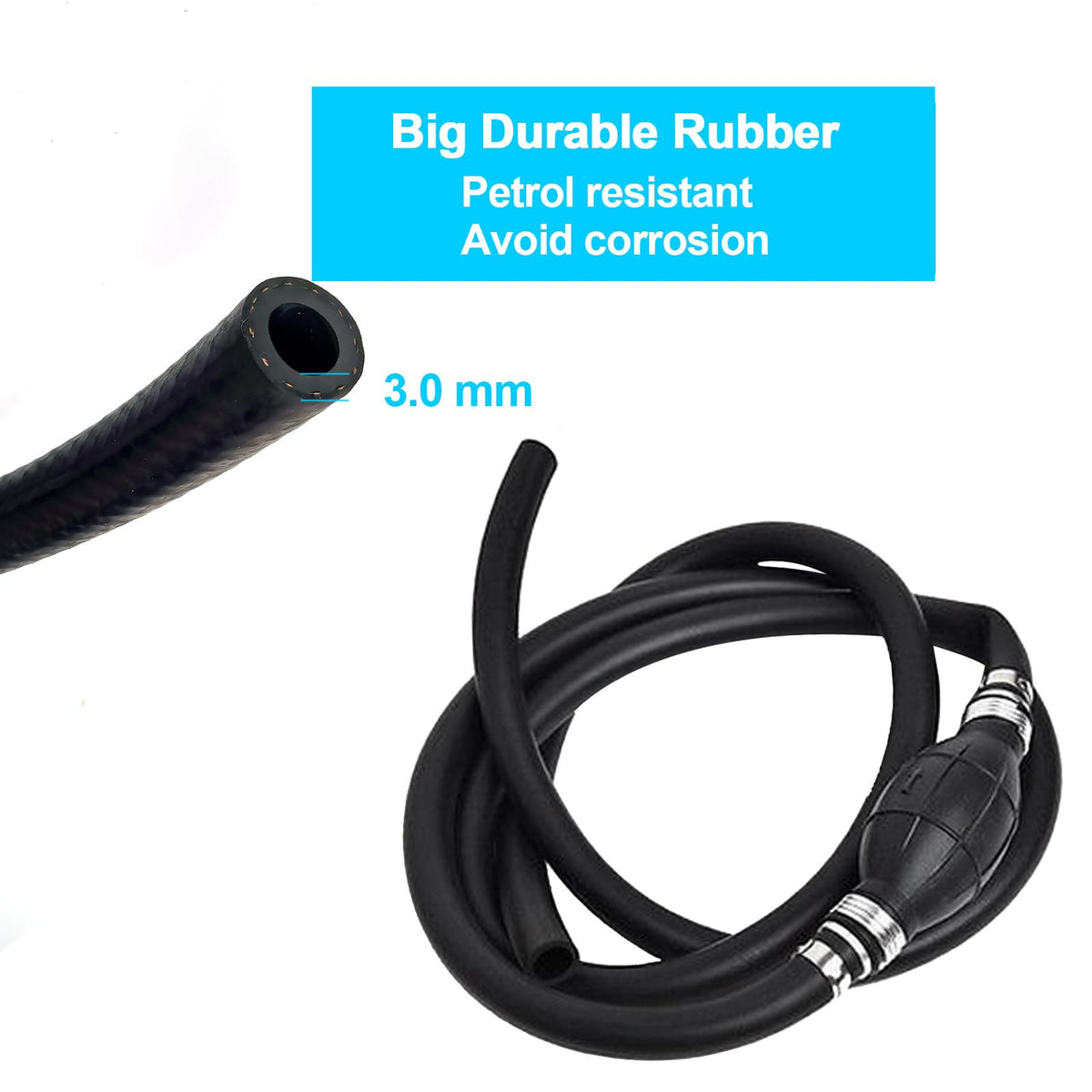 YIENAKFUN hose beside ruler showing 6FT length and 3/8" diameter for sizing clarity