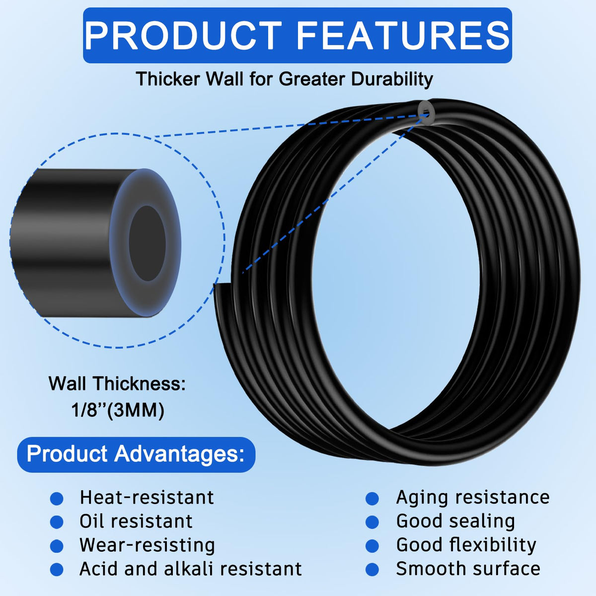 YIENFBEV hose cross-section detail displaying thick 3mm wall for durability