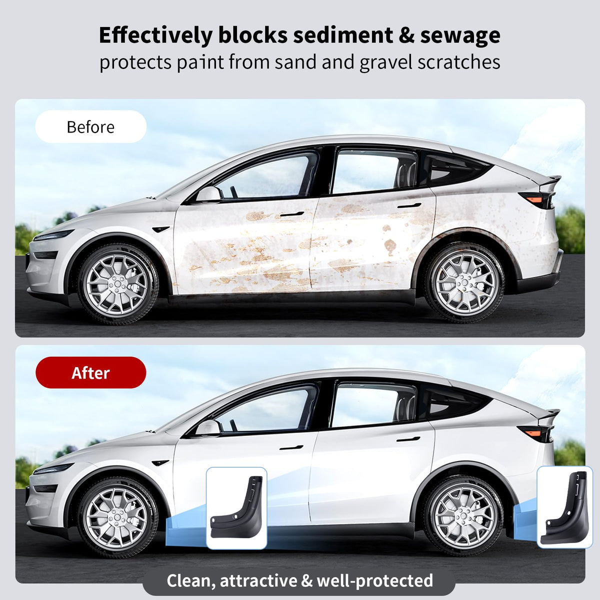 Yieokei installed on rear right wheel reducing splash on side panel
