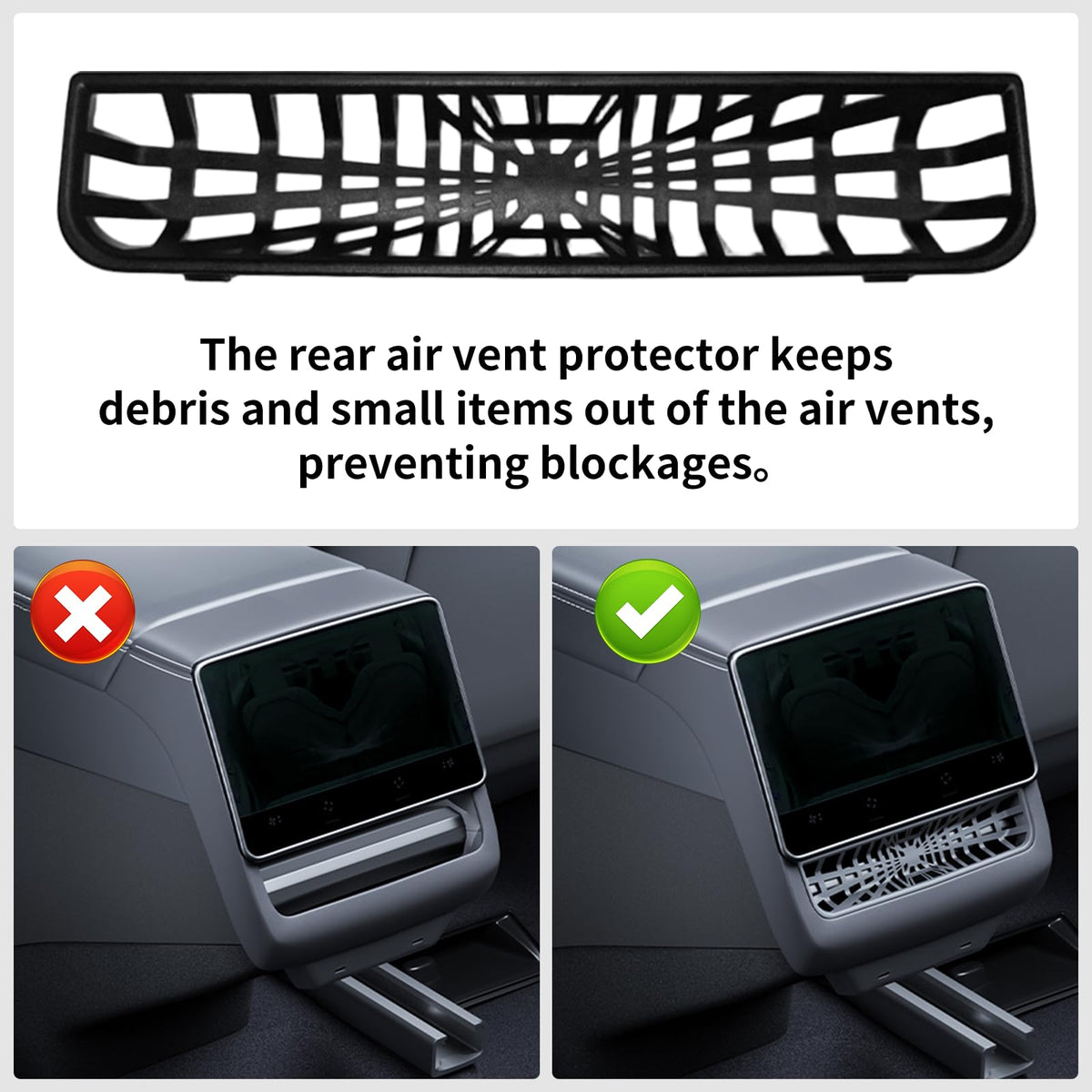 Yieokei rear vent protector installed blocking debris and maintaining airflow