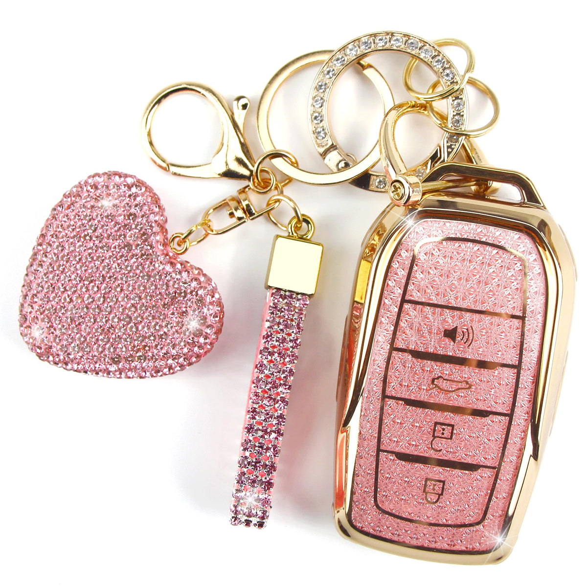 YIKECASE front view showing pink key fob cover and protection benefit