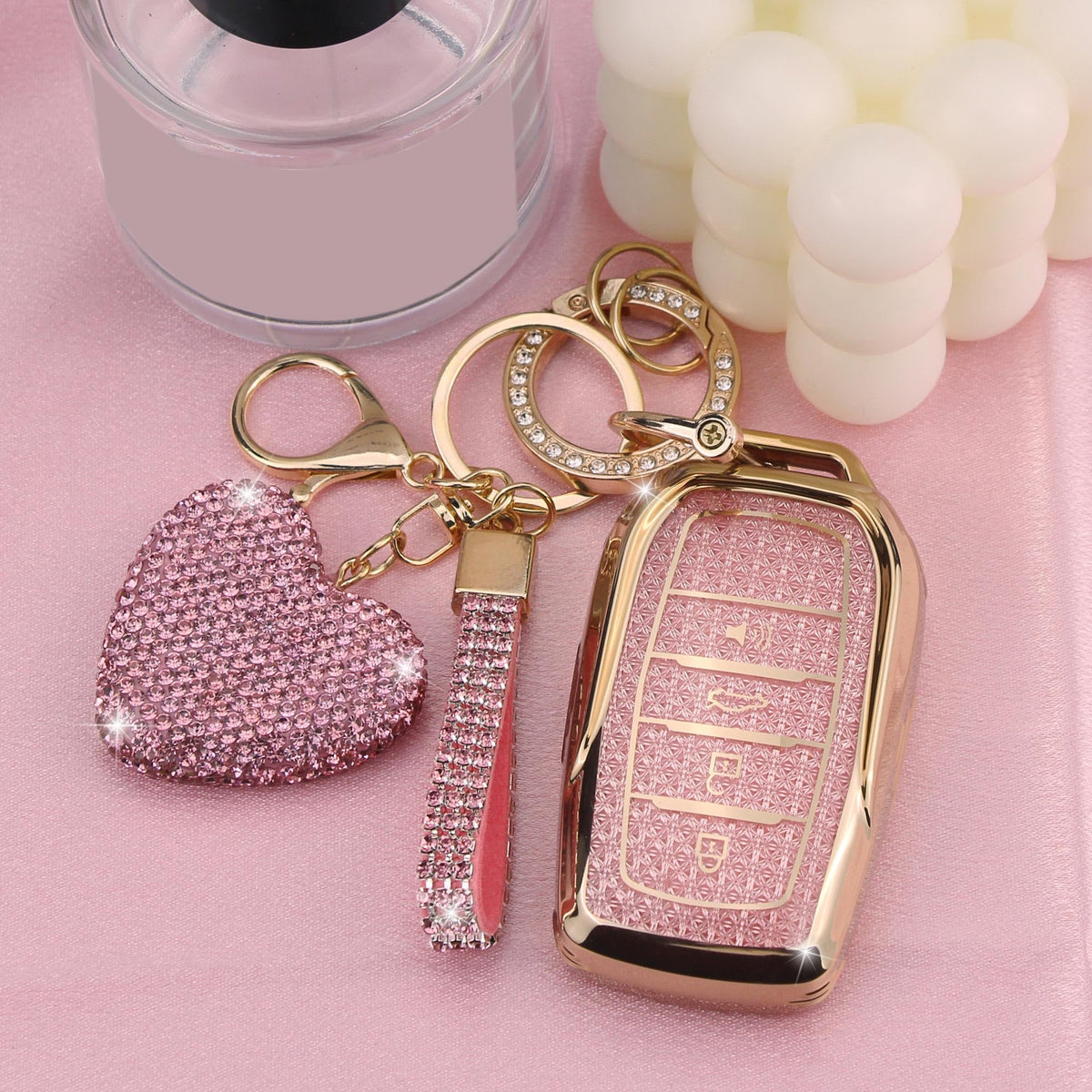 YIKECASE heart diamond-style keychain detail adding stylish charm