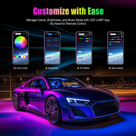 YiLaie installed under dash showing ambient glow for improved mood