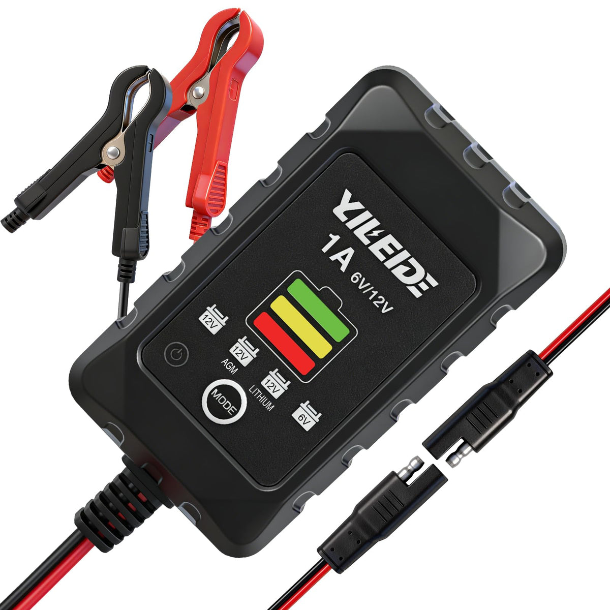 YILEIDE front view of charger showing compact form and ports for portability