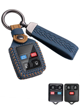 YINEOR front view showing blue leather cover protecting fob for premium look