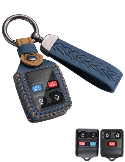 YINEOR front view showing blue leather cover protecting fob for premium look