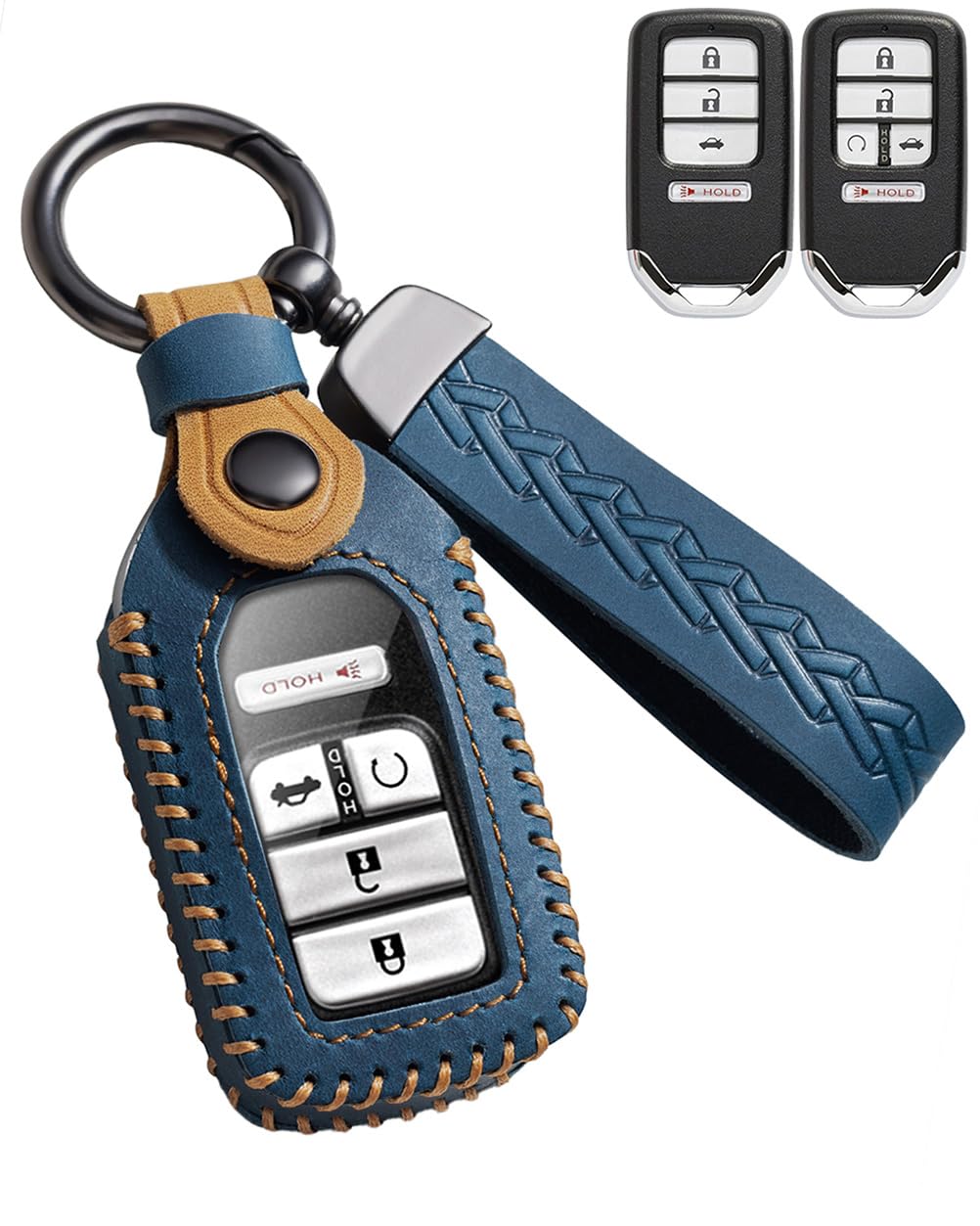 YINEOR front view blue leather key fob cover showing fit and style benefit