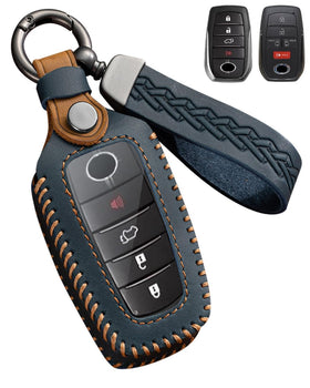 YINEOR front view blue leather key cover showing neat fit and protection