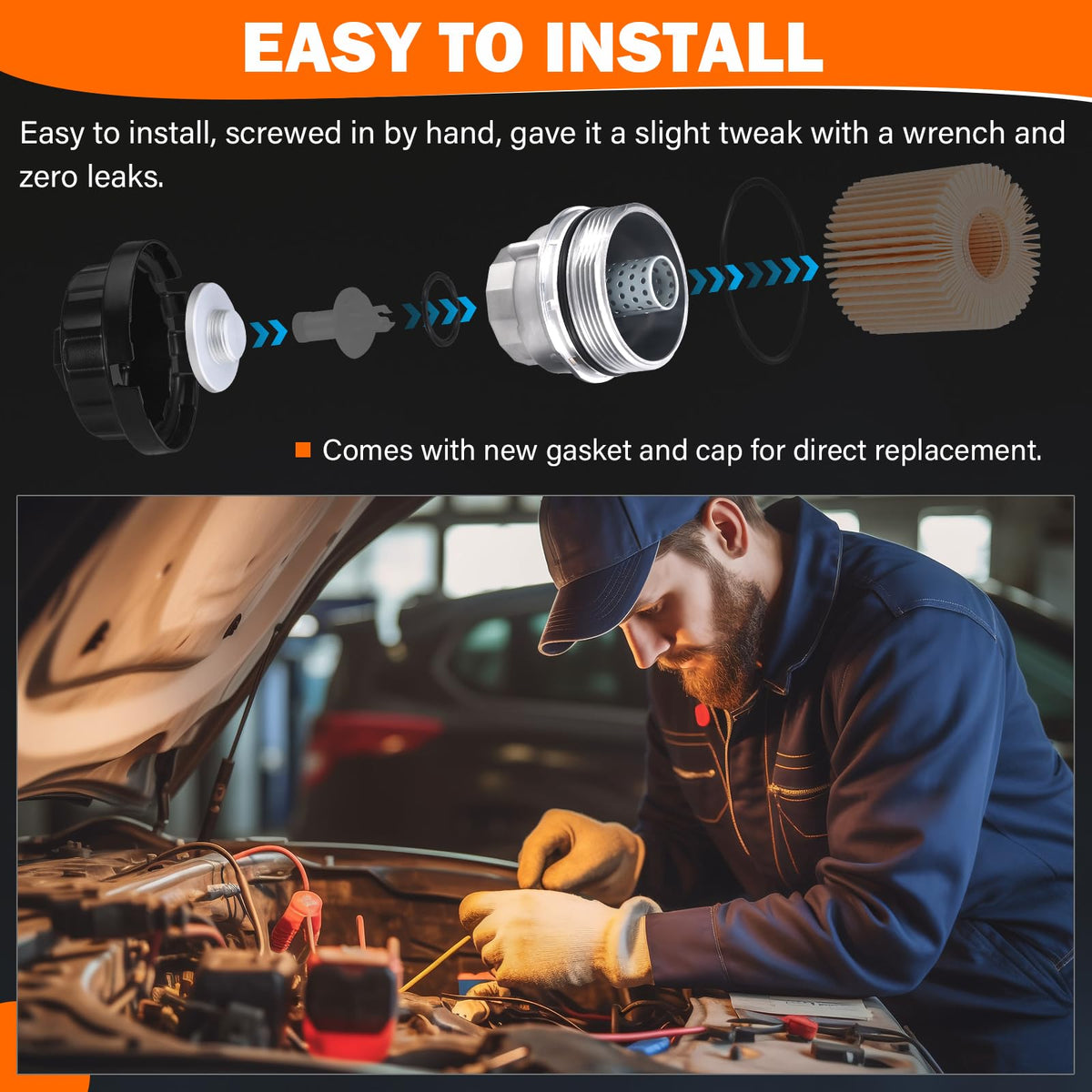 Yinlowa cap installed under hood demonstrating direct-fit replacement benefit
