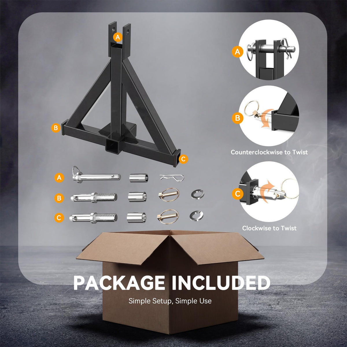YINTATECH packaged contents displaying adapter and three hitch pins for ready installation