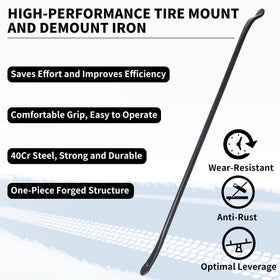 YINZIDUOLAI tire iron beside tape measure showing 38-inch leverage advantage