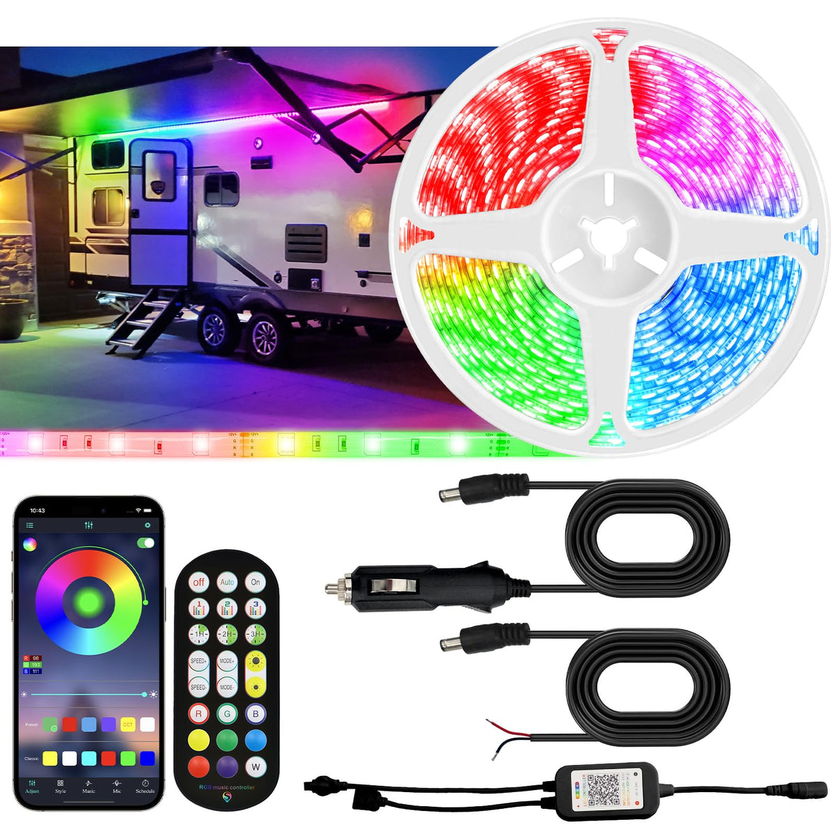 Yiswhis front packaging showing full RV awning light kit benefits