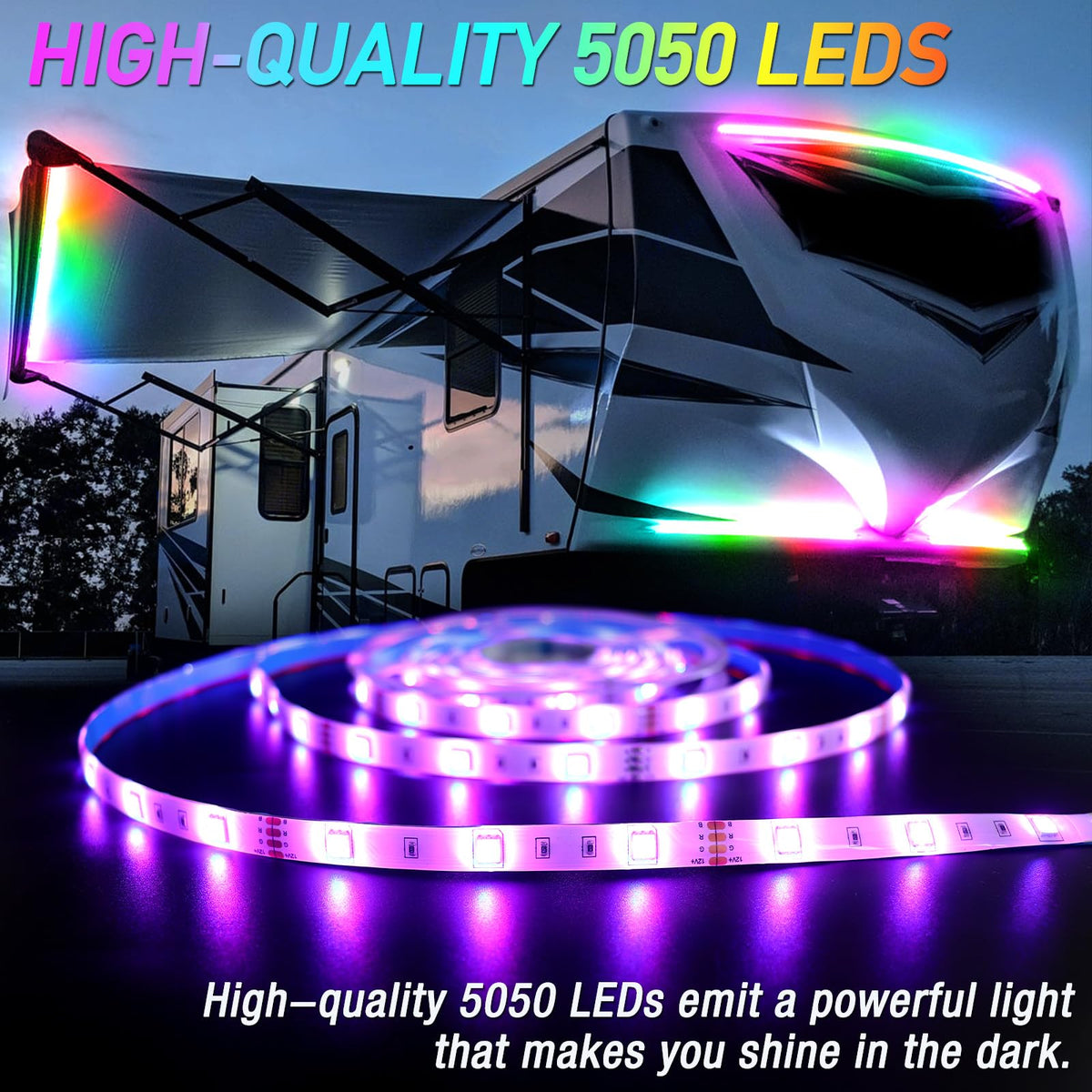 Yiswhis LED strip close-up showing durable LEDs and mounting pads
