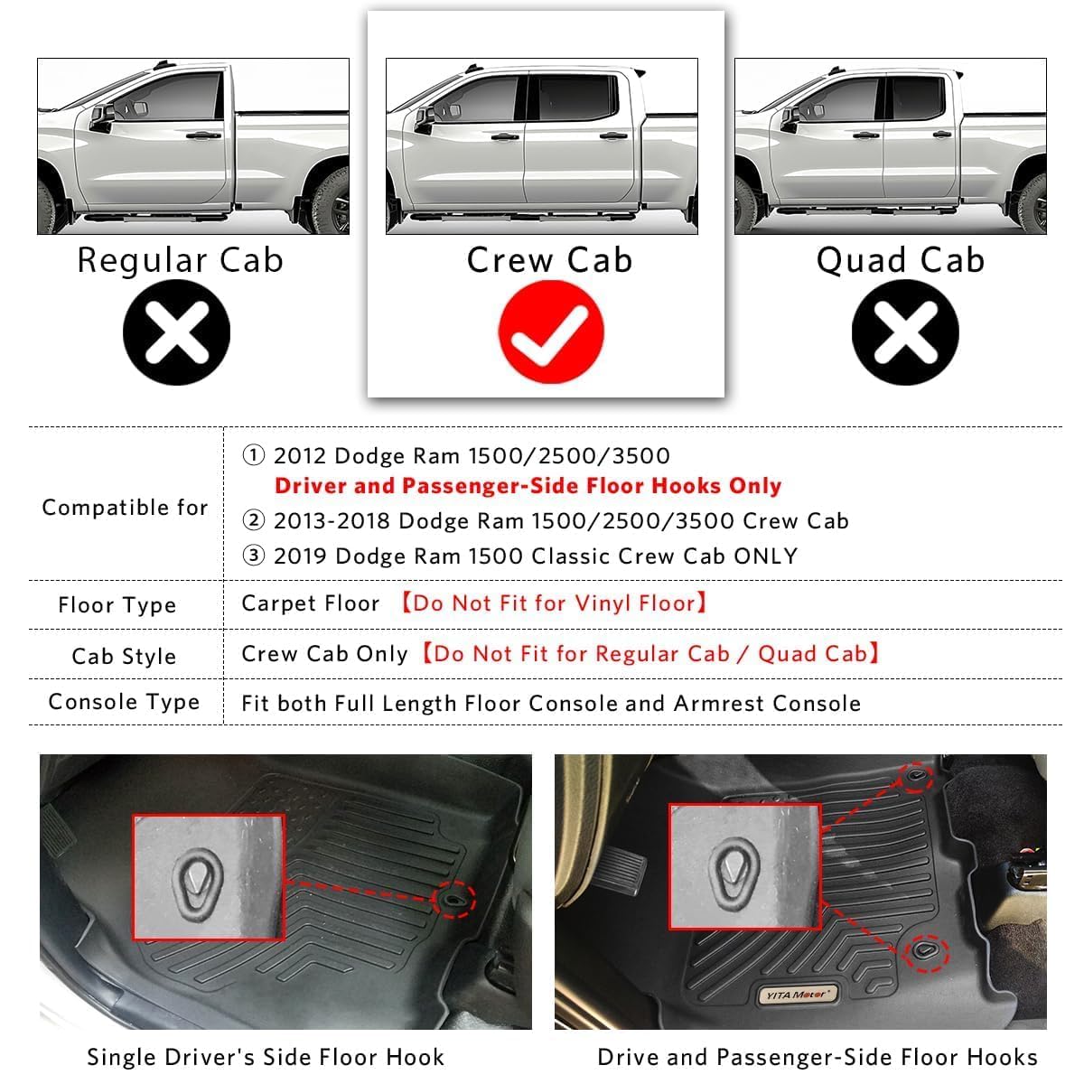 YITAMOTOR second row liners covering rear floor with full protection