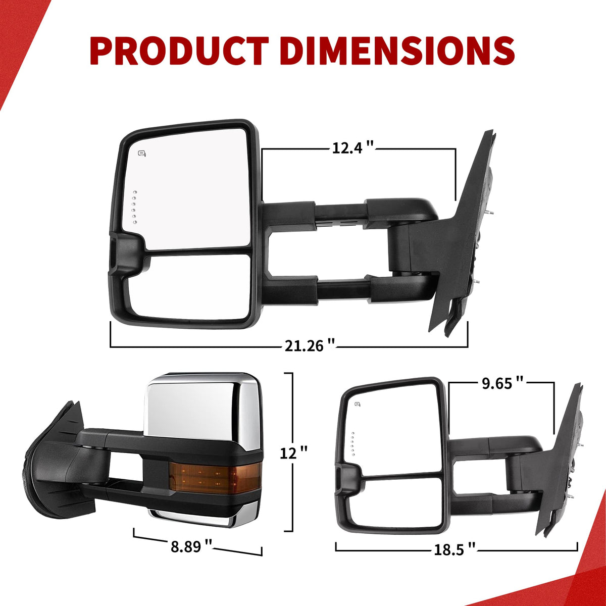 YITAMOTOR mirror beside ruler showing dimensions for correct fitment and scale