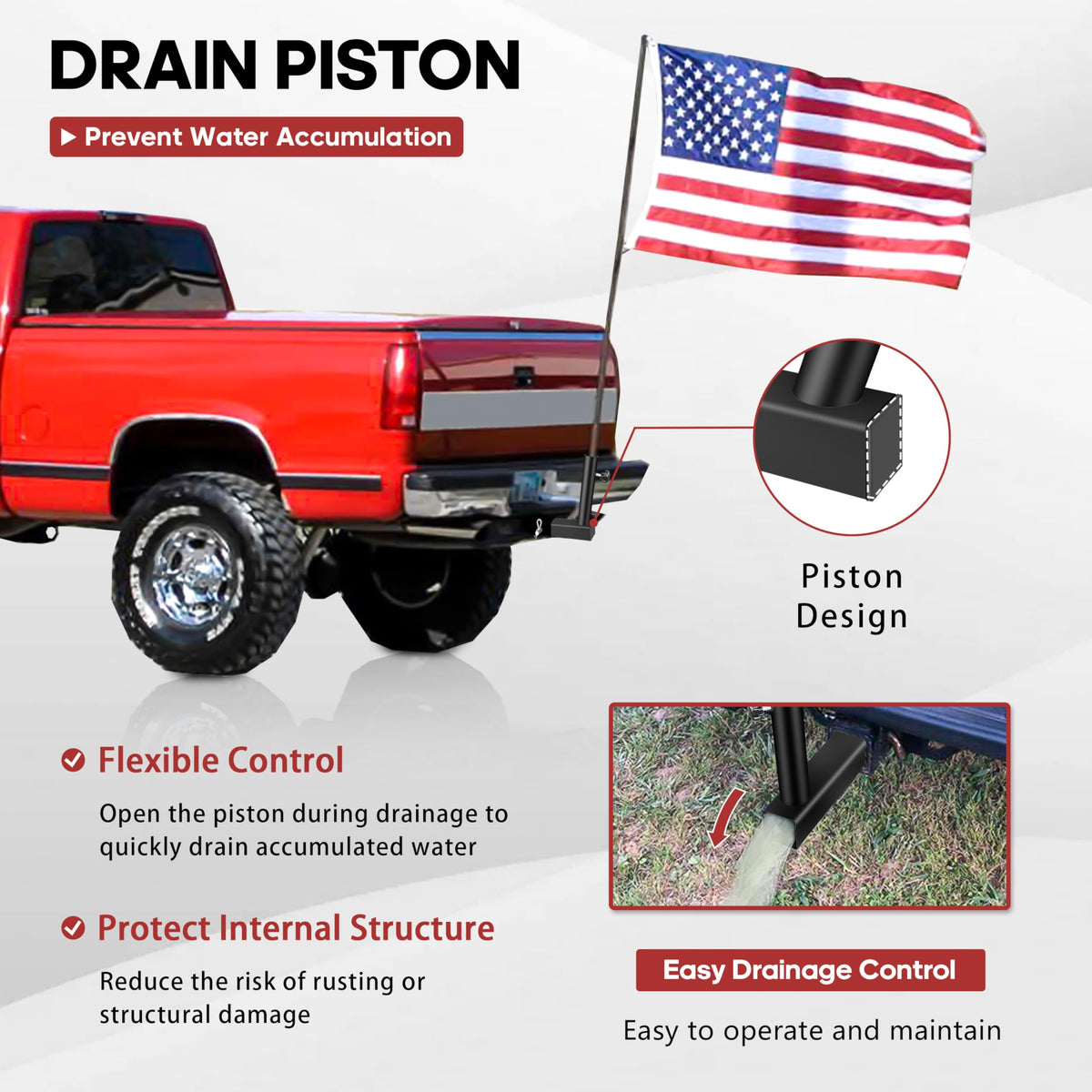 YIYITOOLS drain piston detail preventing water accumulation and rust