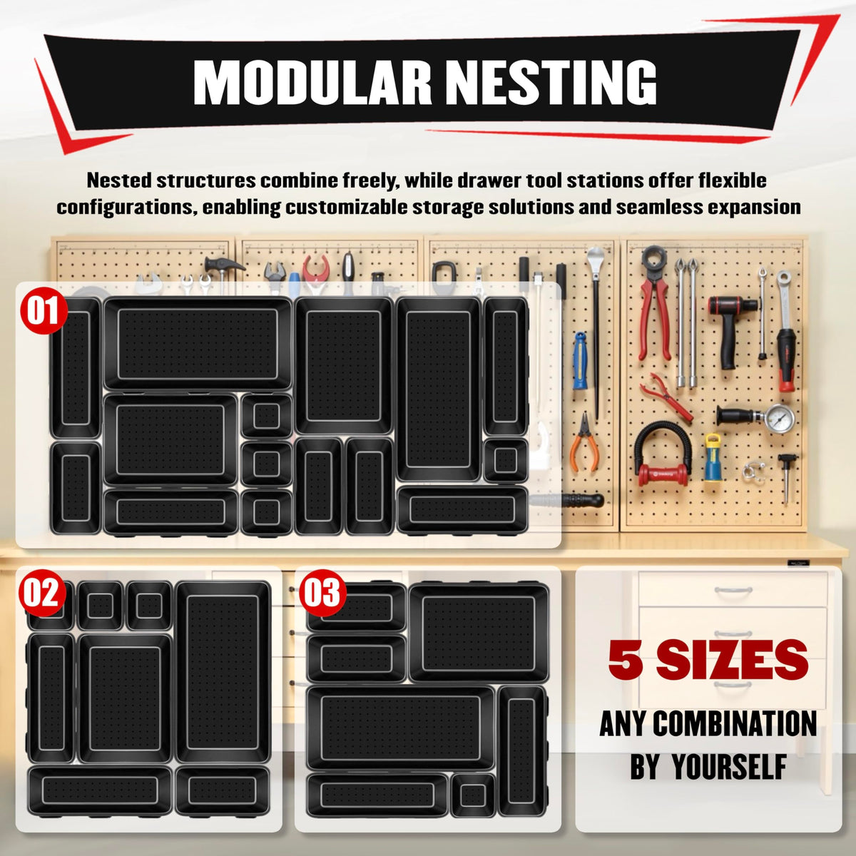 YIYITOOLS drawer with arranged trays illustrating optimized tool chest organization