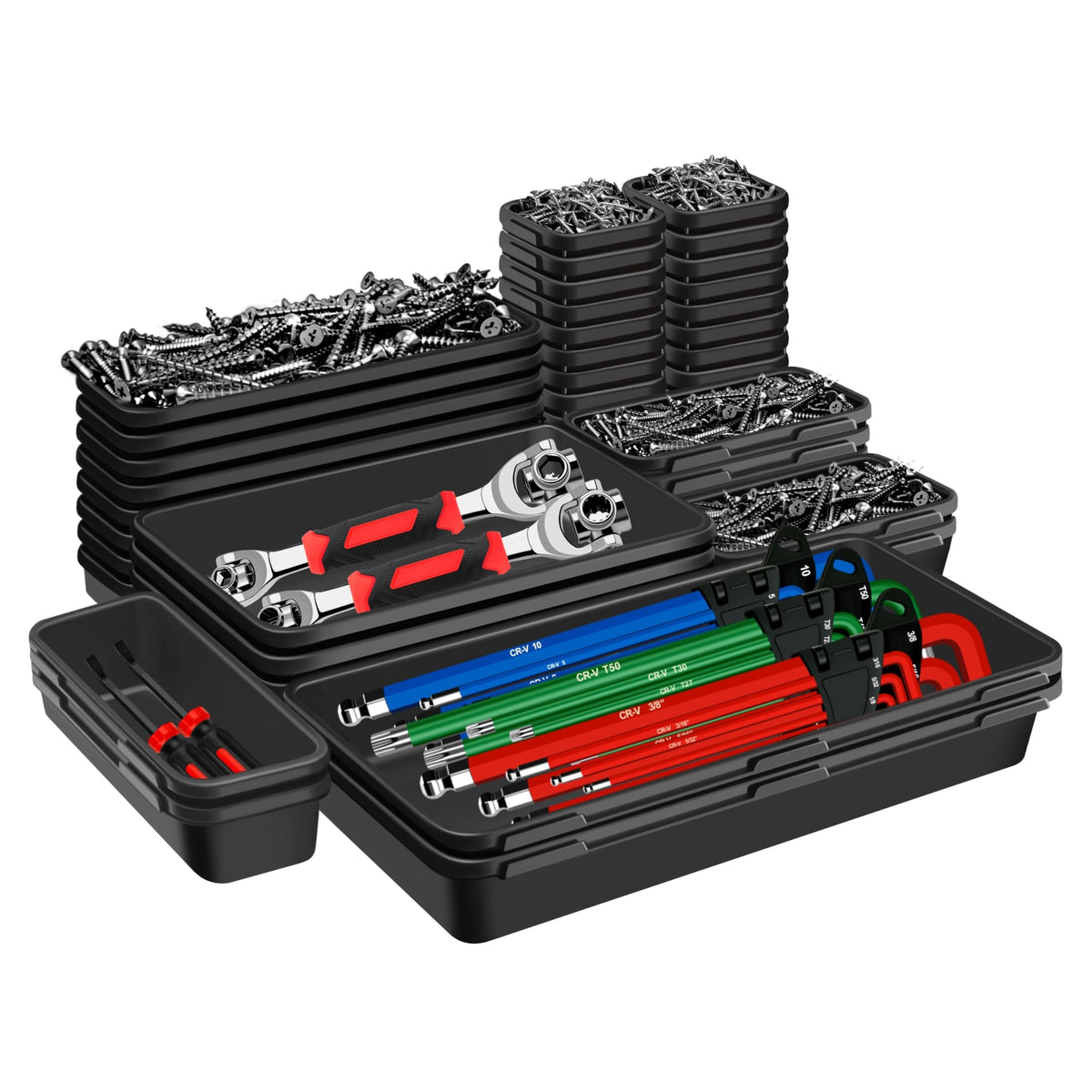 YIYITOOLS front view of full tray set showing organized compartments and quick access