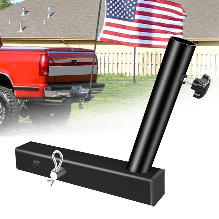 YIYITOOLS front view of hitch flag holder showing solid build and secure fit