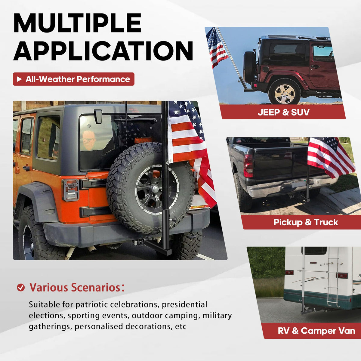 YIYITOOLS lifestyle shot on Jeep showing visible flag while driving safely