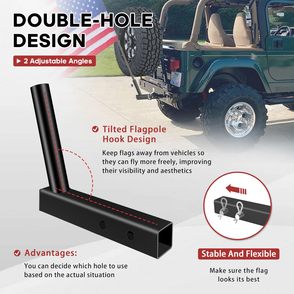YIYITOOLS side angle installed on truck demonstrating stable flag display