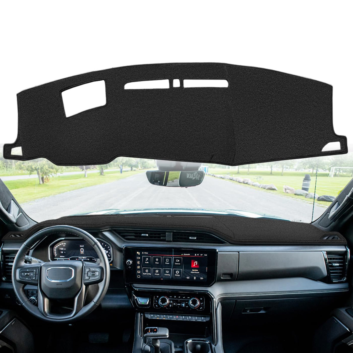 Yiz front view on GMC Sierra dashboard showing perfect custom fit and enhanced appearance