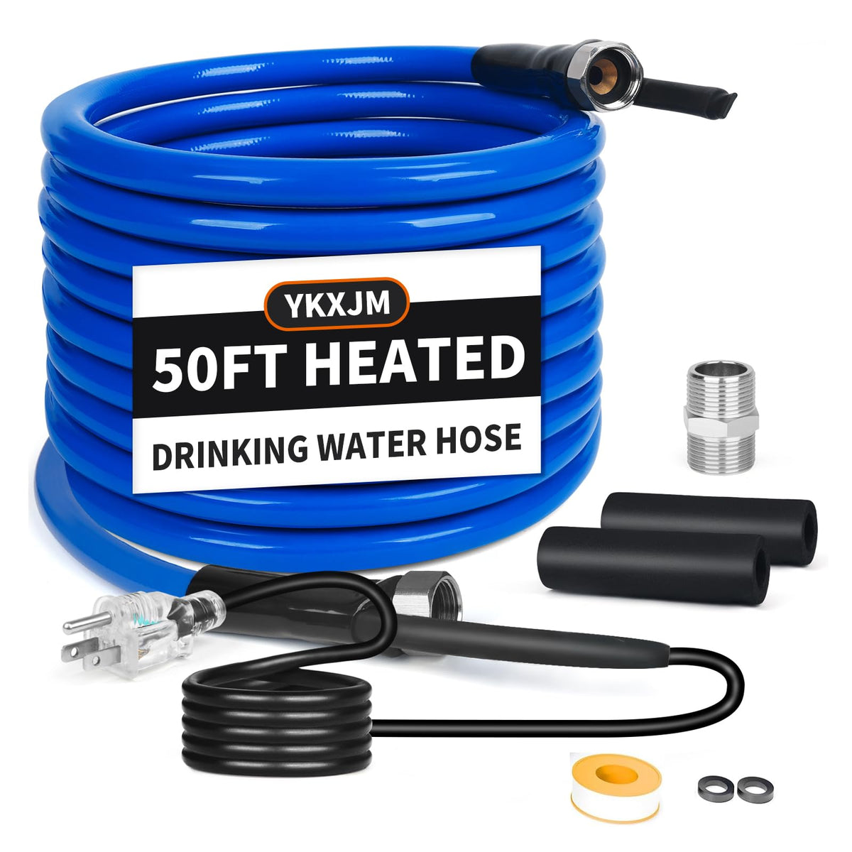 YKXJM 50FT heated hose front view showing durable jacket and length benefit