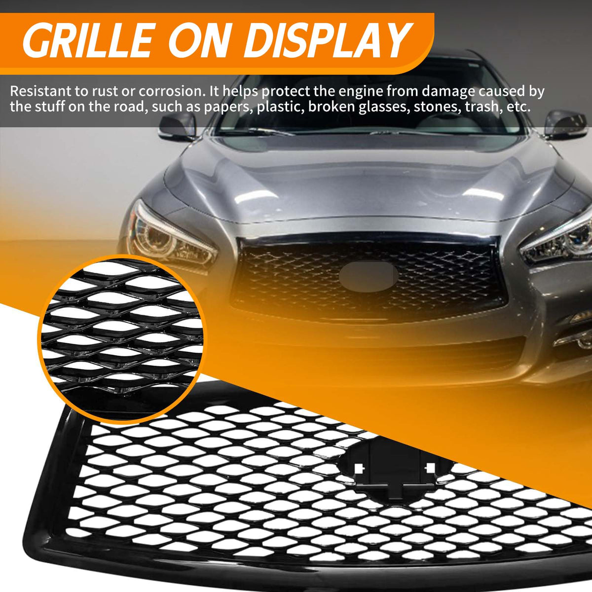 YLT AUTO side profile showing how grille aligns with bumper for easy install