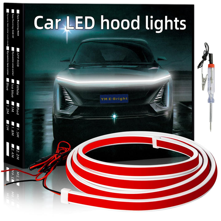 YM E-Bright front view of 94in hood strip showing full length and fit benefit