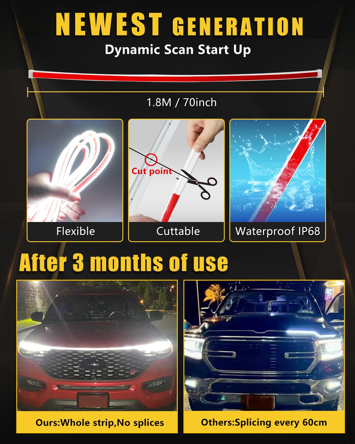 YM E-Bright mounted along vehicle hood showing improved road presence benefit