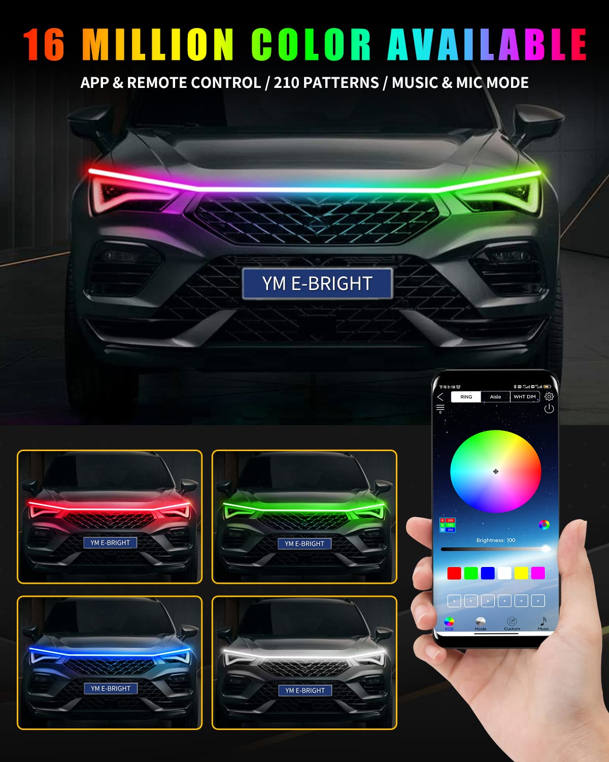 YM E-Bright side profile illustrating thin 0.31-inch strip depth and hood clearance