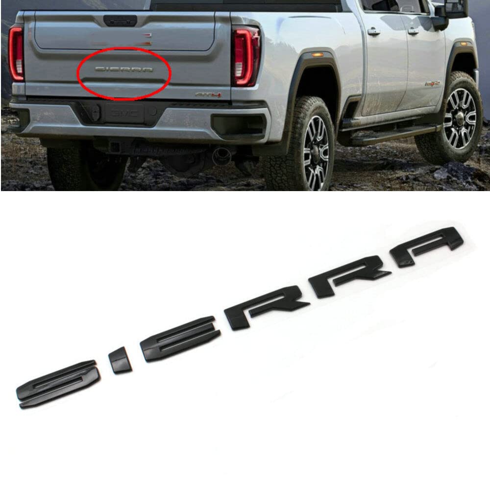 Yoaoo front view of glossy all-black SIERRA emblem showing bold letters and clean finish.