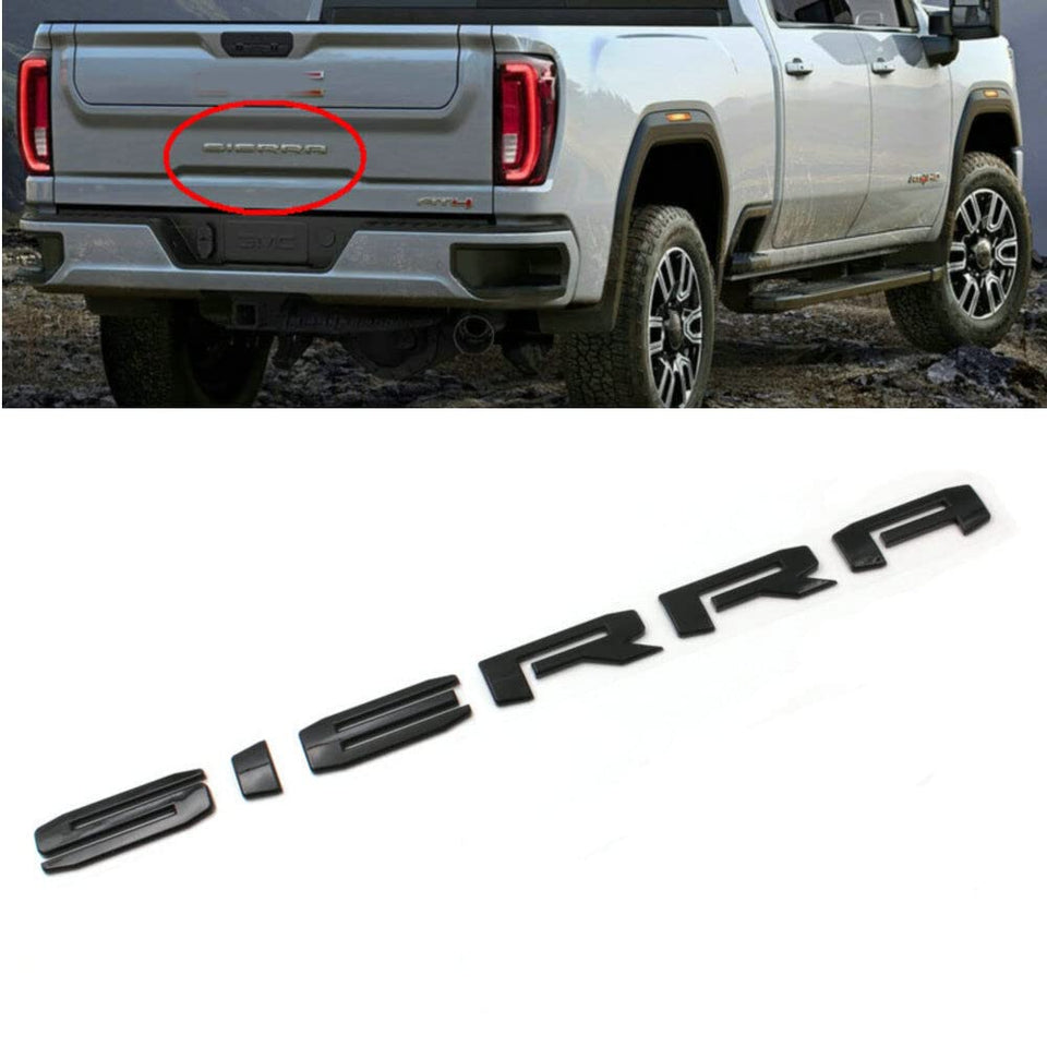 Yoaoo front view of glossy all-black SIERRA emblem showing bold letters and clean finish.