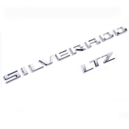 Yoaoo Silverado and LTZ badges front view showing glossy chrome branding and factory look