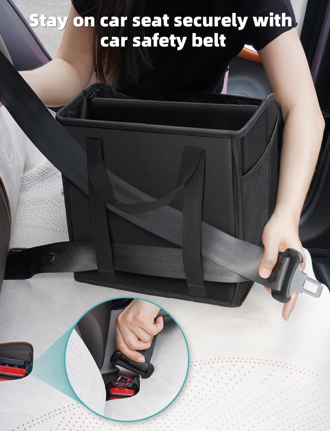 YOHOOLYO lifestyle shot in backseat organizing family travel essentials