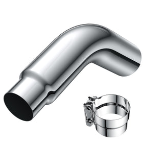 YOLANDO front view exhaust elbow showcasing polished chrome and fit benefits